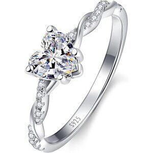 A-Cubic Zirconia-925 Sterling Silver 1.25ct Heart Promise Ring